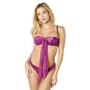 2 Pc Functional Tie Shelf Cup Bra and Ruched Back  Tanga - Amaranth - L/xl