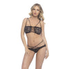 2 Pc. Lace Up Front Lace Crop Bra With Cheeky Tanga - One Size - Black