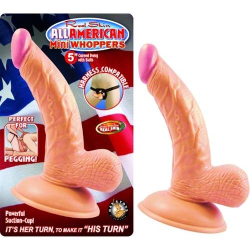 All American Mini Whoppers 5-Inch Curved Dong With Balls-Flesh