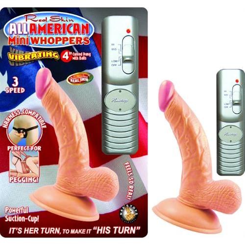 All American Mini Whoppers  Vbrating 4-Inch Curved Dong W/balls-Flesh