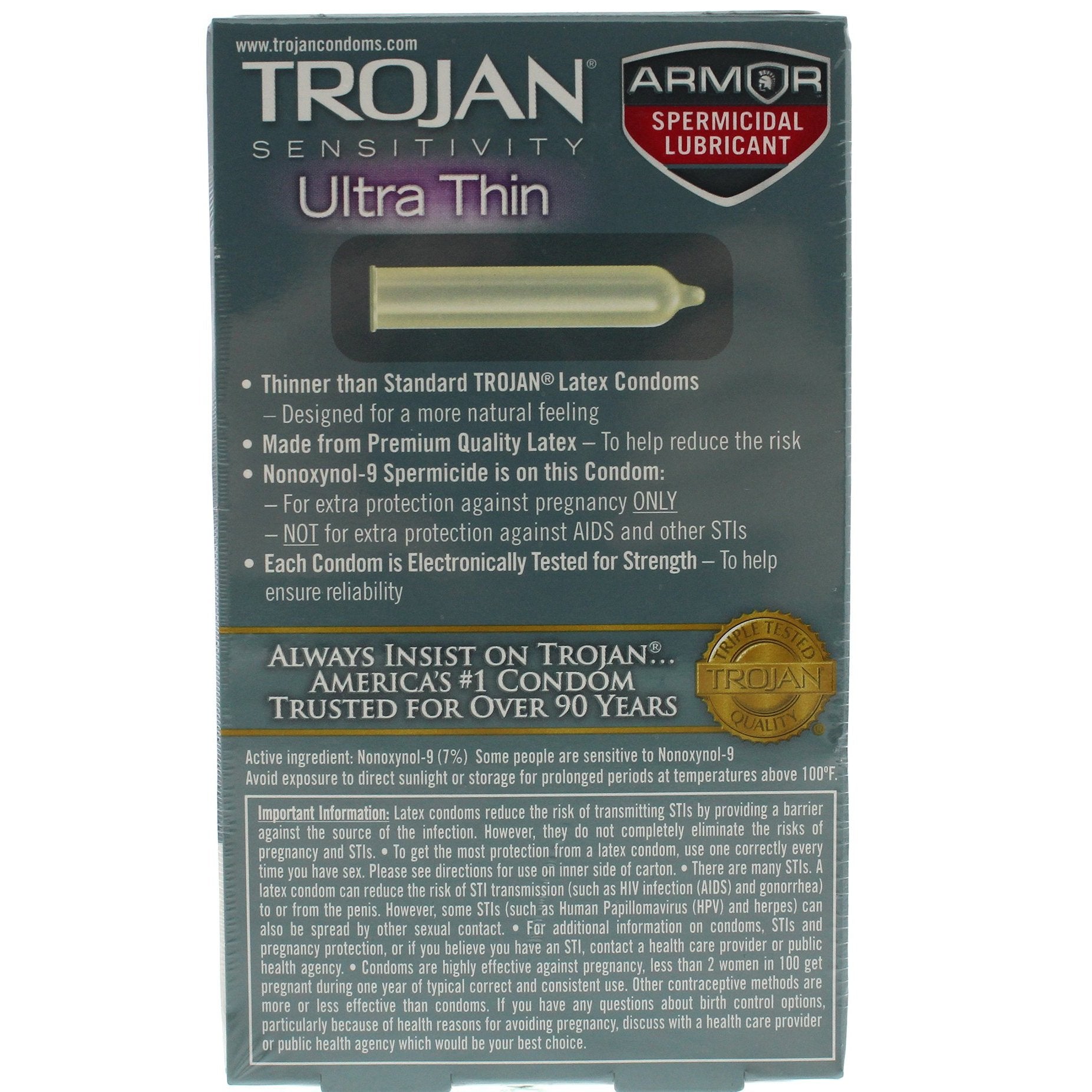 Trojan Sensitivity Ultra Thin Armor Spermicidal Lubricated Condoms 12 Pack