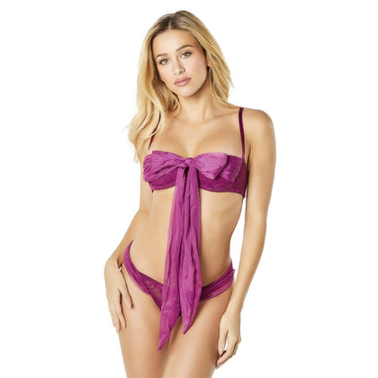 2 Pc Functional Tie Shelf Cup Bra and Ruched Back  Tanga - Amaranth - S/m