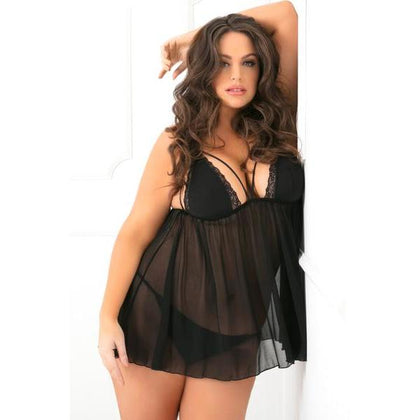 2pc Micro Manage Lace and Mesh Chemise Set - 1x2x - Black