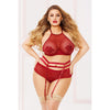 Applique & Mesh Bra Set - 1x2x - Burgundy