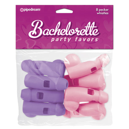 Bachelorette Party Favors 8 Pecker Whistles - Pink and Purple