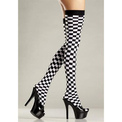 Checkerboard Thigh Highs - One Size - Black and White