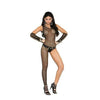 Crochet One Shoulder and Leg Bodystocking With Matching Arm Bands - One Size - Black