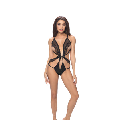 Crotchless Teddy With Front Tie - One Size - Black
