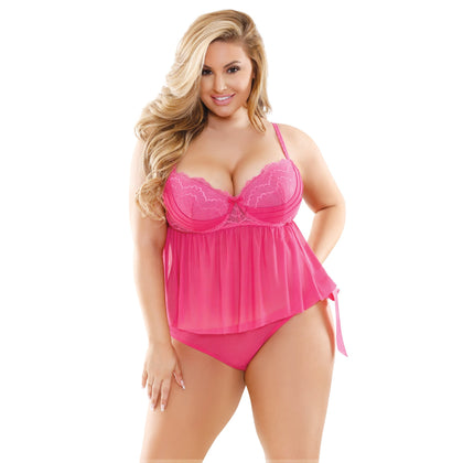 Curve Sasha Cami Top With Matching Panty 3x/ 4x - Pink