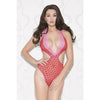 Dot Mesh and Lace Teddy - One Size - Pink/red