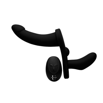 Double Take Black 10x Vibrating Double Penetration Adjustable Strap-On