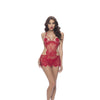 Eyelash Lace Apron Babydoll With Tie Back & G-String  - Large / Extra-Large - Red