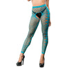 Front Mesh and Side Design Crotchless Leggings - One Size - Turquoise