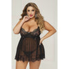 Galloon Lace & Mesh Babydoll  - 3x/ 4x - Black