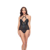 Halter Bustier With Jacquard Panels & G-String  - One Size - Black