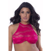 High Neck Bra With Diagonal Eyelash Lace Panels - 3x - Bright Rose