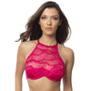 High Neck Bra With Diagonal Eyelash  Lace Panels - Large - Bright Rose