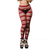 Horizontal Stripes Mesh Crotchless Leggings - One Size- Burgandy