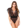 Kendall Lace Kimono Teddy - Black - Medium/ Large