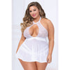 Lace and Mesh Babydoll and Panty - White - 1x/2x