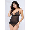 Lace and Mesh Camidoll and Panty - Black - Large