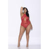 Lace and Mesh Halter Teddy - Queen Size - Red