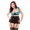 Lace Bra and High Waist Garter  Panty - 3x - 4x -  Black/teal