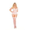 Lace Camisette G-String and Stockings - Queen Size - Baby Pink
