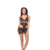 Lace Deep Plunge Babydoll & G-String  - One Size - Black