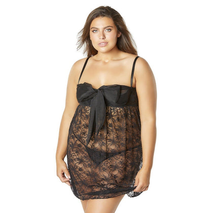 Lace Empire Babydoll With Functional Tie Shelf Cups G-String - Black - 1x/2x