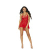 Lace Halter Neck Babydoll With Strappy Detail and Matching G-String - One Size - Red