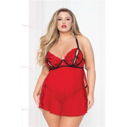 Lace & Mesh Babydoll - Black/red - 1x/2x