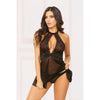 Lace Mesh Babydoll & Panty - Large - Black