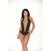 Lace Open Crotch Teddy - One Size - Black