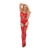 Lace Teddy and Stockings Set - One Size - Red