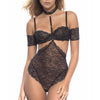 Lace Teddy With Scalloped Metallic Edges and Choker - Black/ Gold - Small