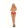 Lace Thong With Keyhole and Satin Bow Front - Queen Size - Red