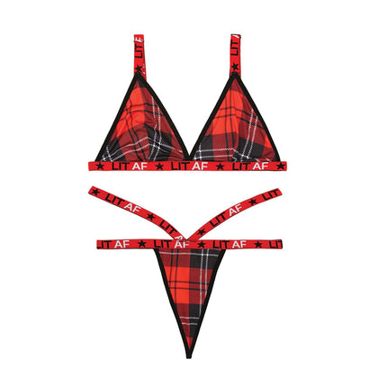 Lit Af Bralette and Thong Set - Red Plaid - M/l