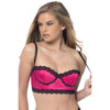 Longline Satin Balconette Bra With Lace Trimmed Edges and Removable Straps - 2x - Bright Rose/black