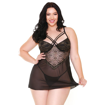 Marissa Mesh and Lace Chemise & G-String - - 1x2x -  Black