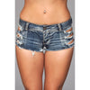 Medium Wash Denim Shorts With Distressed Details on Front and Back Pockets - Small