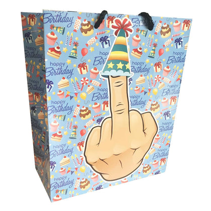 Middle Finger With Party Hat Happy Birthay Gift Bag 8x10