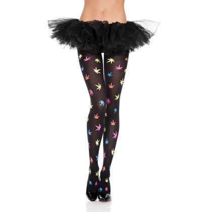 Multicolor Leaf Print Pantyhose - One Size