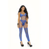 Opaque and Net Footless Bodystocking - One Size - Blue