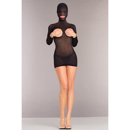 Opaque Cupless Hooded Minidress - One Size -  Black
