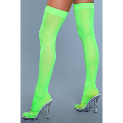 Opaque Nylon Thigh Highs - Neon Green - One Size