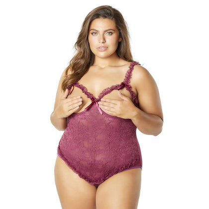 Open Cup Crotchless Teddy - Amaranth - Queen Size