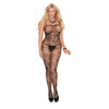 Rose Lace Bodystocking With Open Crotch - Queen Size - Black