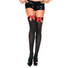 Satin Bow Opaque Thigh Hi - One Size - Black / Red