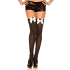 Satin Bow Opaque Thigh Hi - One Size - Black / White